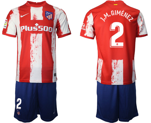 Men's Athletic De Madrid #2 José Giménez Red/White Home Soccer Jersey Suit